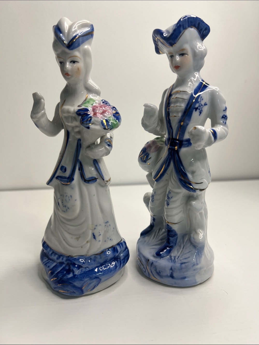 Vintage Blue and White Victorian Man & Lady Figurines
